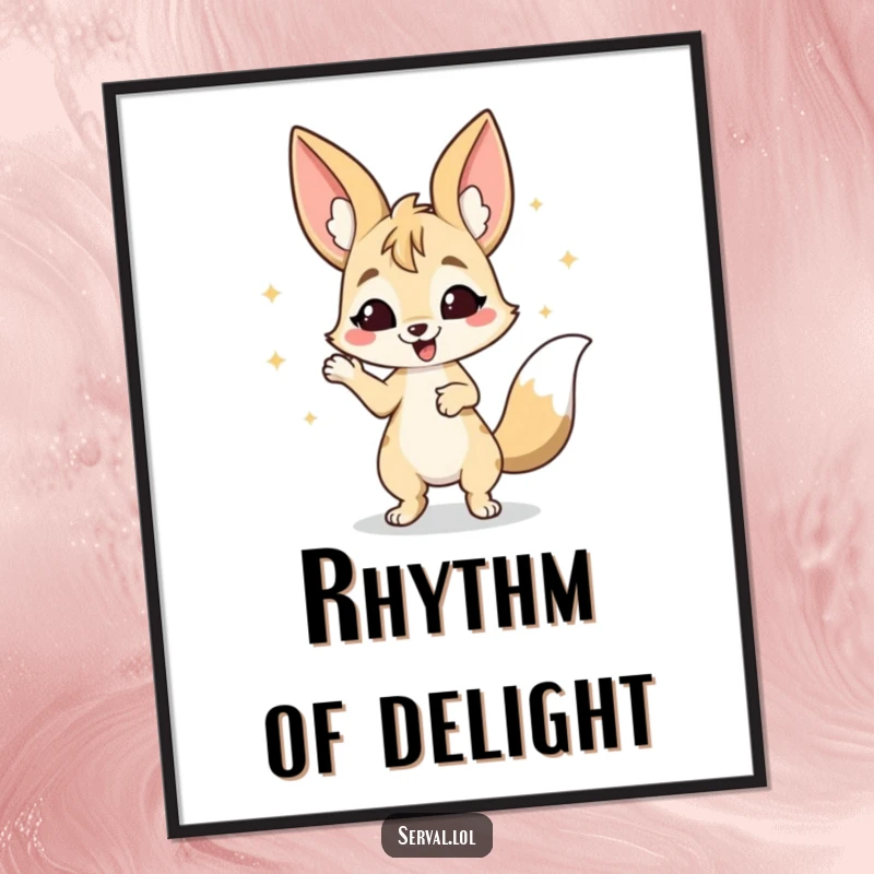 Funny Serval Digital Art Print: A serval doing a happy wiggle dance, instant joyful wall art.