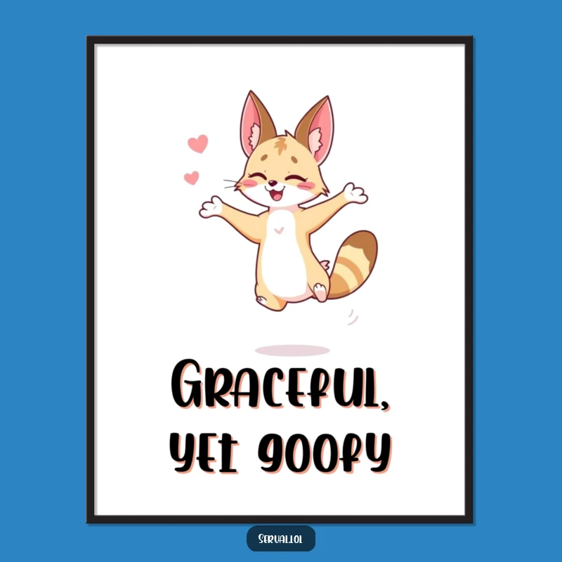Funny Serval Jump Digital Art: Printable Feline Grace for Walls