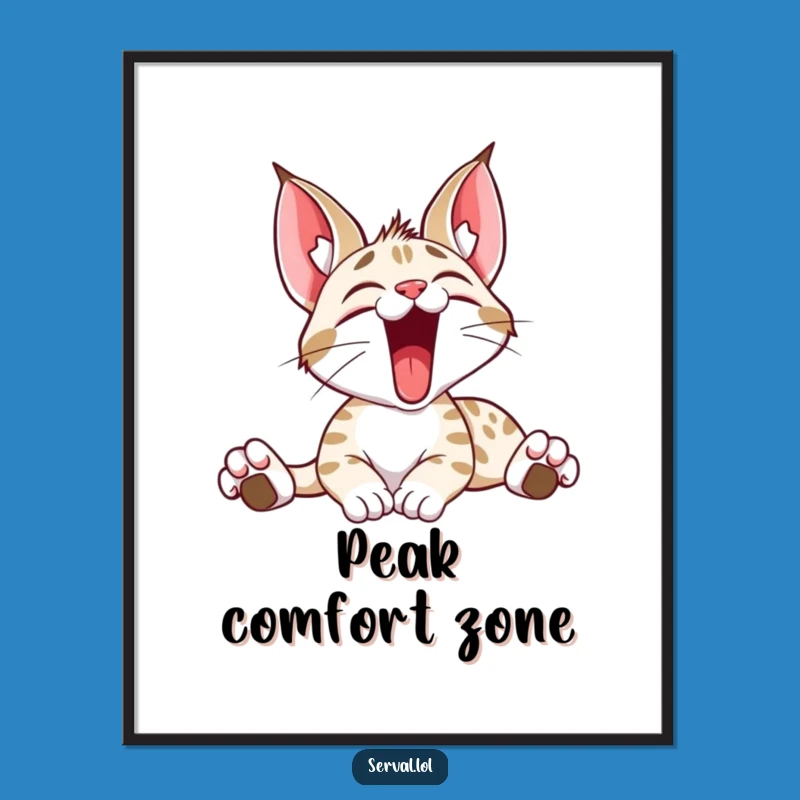 Instant Funny Serval Stretching Yawn Digital Art: Printable Wild Cat Decor, Fantastic Funny Gift