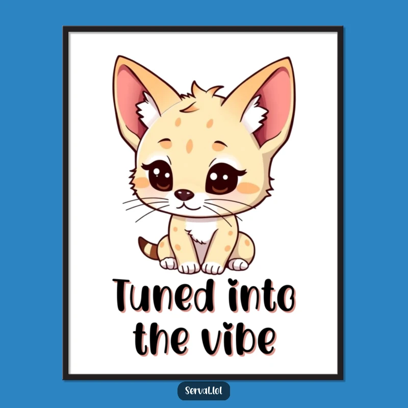 Funny Kawaii Serval Digital Art: Instant Cute Listening Decor