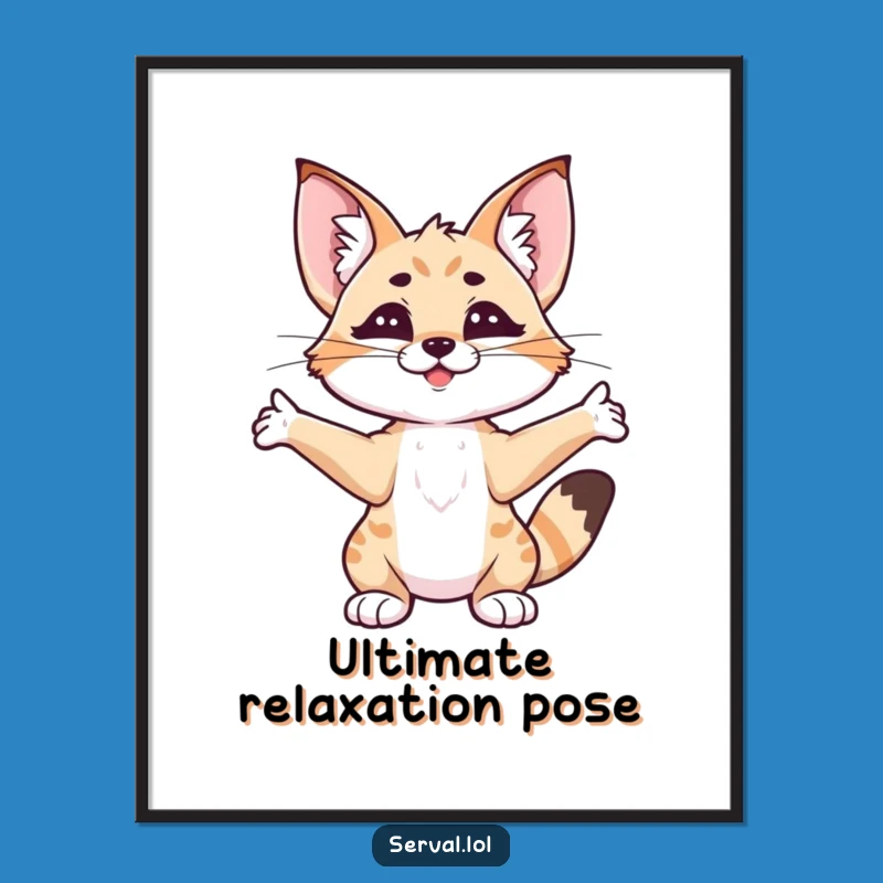 Funny Serval Stretching Digital Art: Instant Hilarious Decor, Perfect Funny Gift