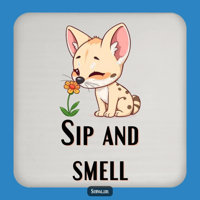 Funny Serval Flower Sniffing Coasters: Protect Tables with Floral Fun