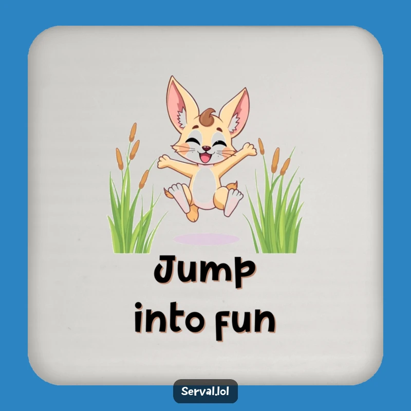 Funny Serval Leaping Grass Coaster - Protect Surfaces with Joyful Flair