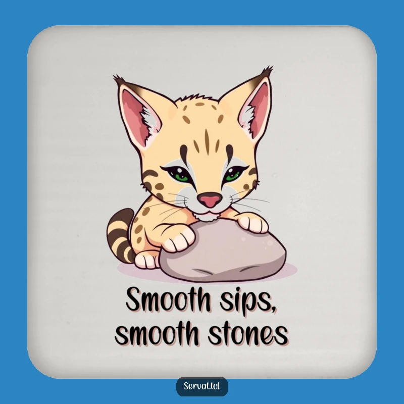 Funny Serval Pebble Nudge Drink Coaster: Protect Surfaces with Playful Charm, Perfect Funny Gift