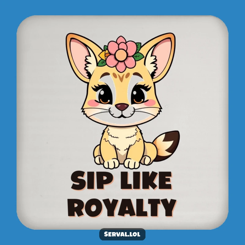 Funny Serval Flower Crown Coaster Set: Protect Surfaces with Cheeky Elegance