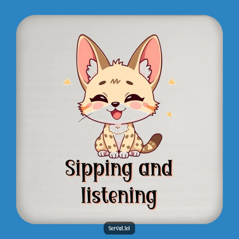 Funny Serval Listening Coaster: Joyful Perked Ears Protector, Humorous Drink Gift