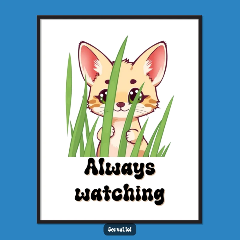Funny Serval Peeking Poster: Charming Wild Cat Wall Art, Perfect Funny Gift