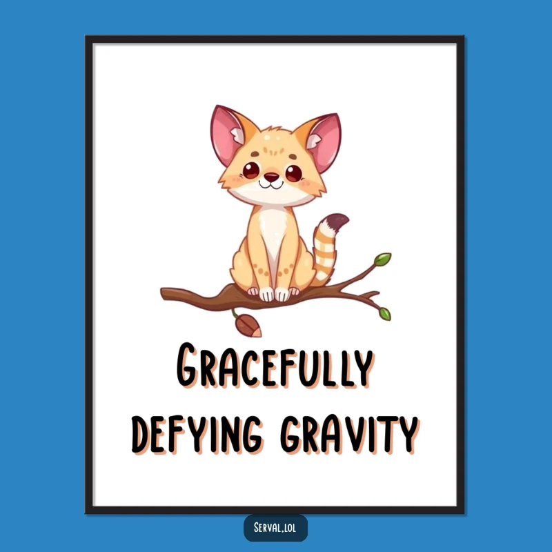 Funny Serval Branch Balance Poster: Hilarious Wall Art for Animal Lovers