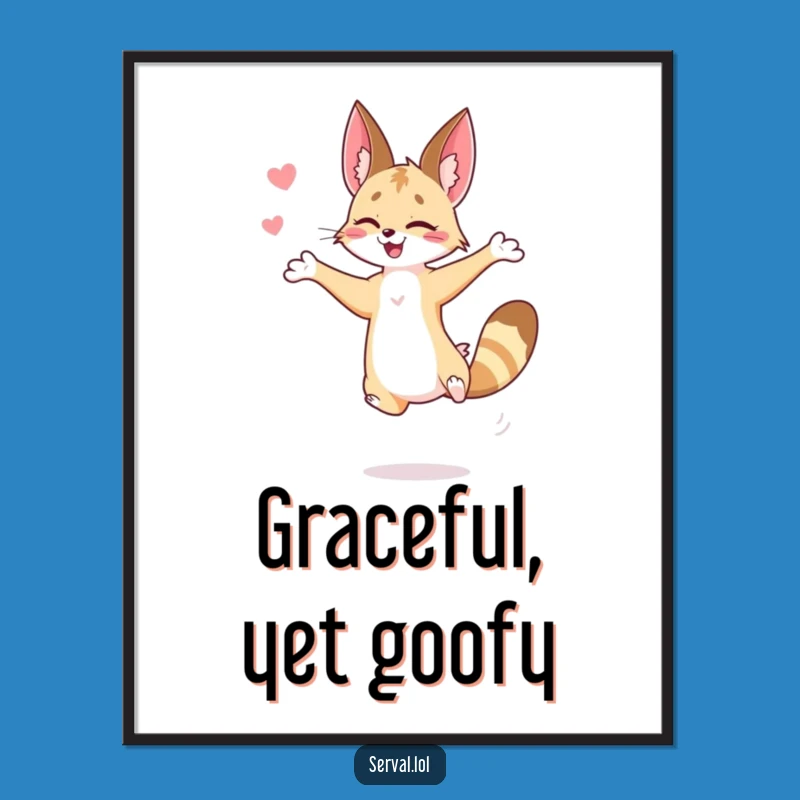 Funny Serval Jump Poster: Graceful Feline Art for Wildlife Enthusiasts