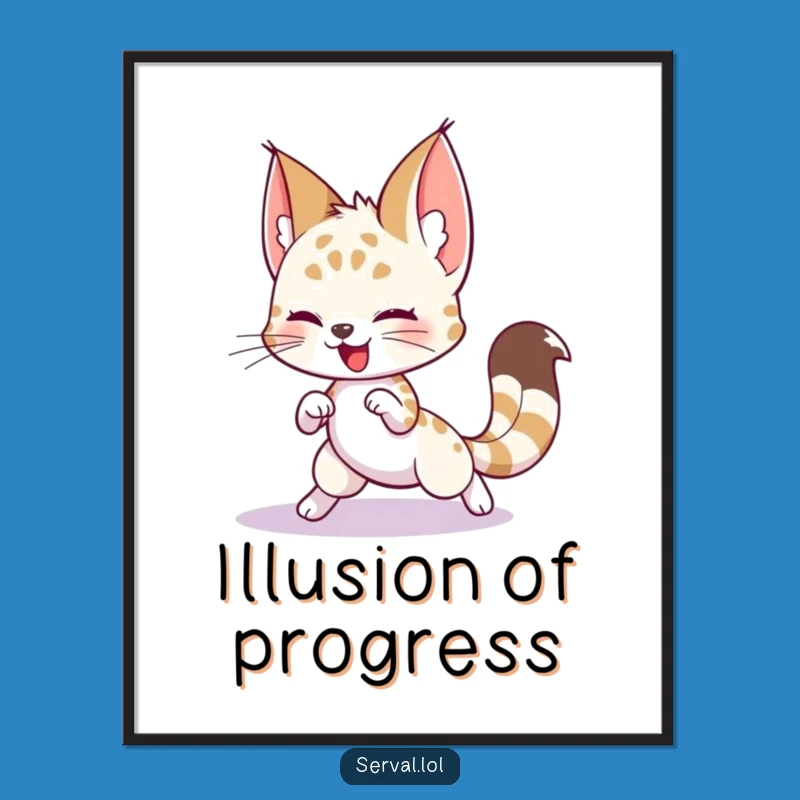 Funny Serval Tail Chase Poster: Silly Feline Art Print