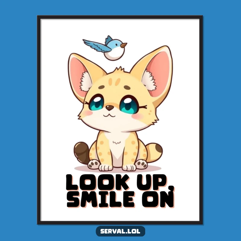 Funny Serval Bird Watching Poster: Adorable Art for Nature Lovers
