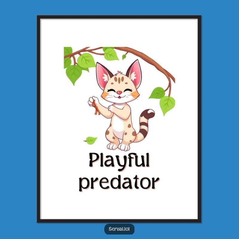 Funny Serval Poster - Playful Batting Art, Whimsical Humorous Wall Decor