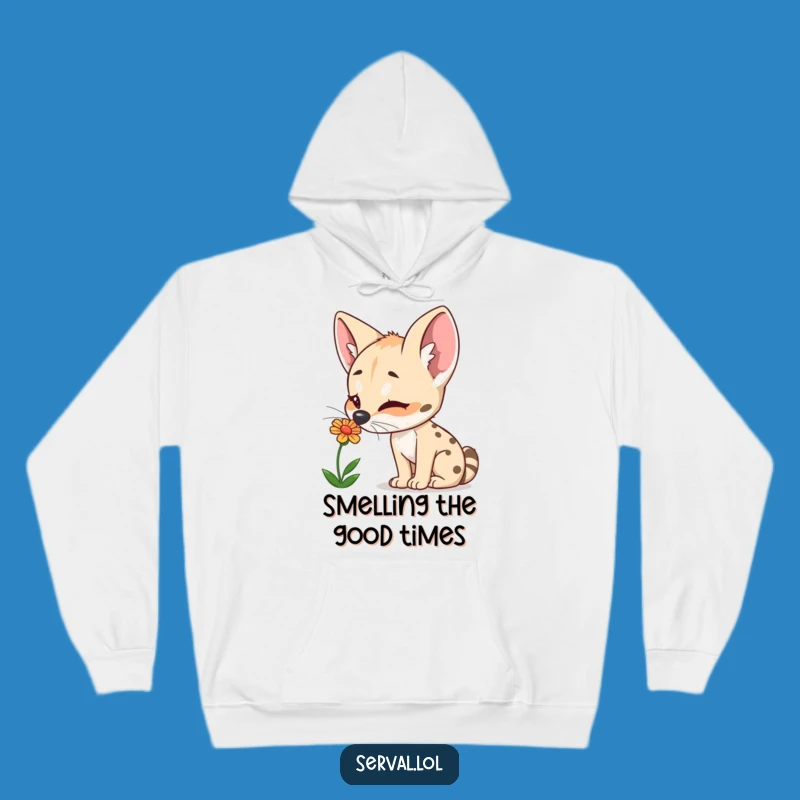 Cozy Funny Serval Flower Sniffing Hoodie: Snuggle Up with Nature's Fun