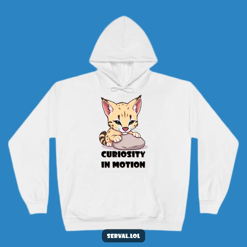 Funny Serval Pebble Nudge Hoodie: Cozy Feline Exploration, Perfect Funny Gift for Comfort