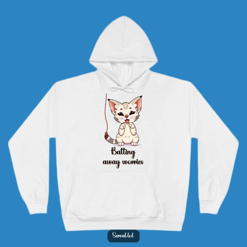 Funny Serval Play Hoodie: Cozy Up With A Wild Cat’s Hilarious String Antics