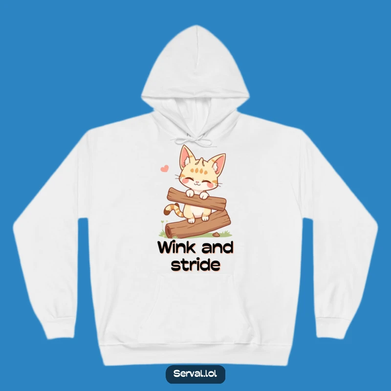 Funny Winking Serval Cat Hoodie - Cheeky Log-Balance Wild Cat Gift