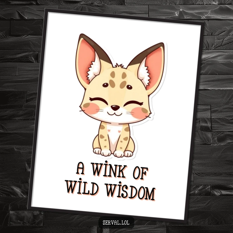 Funny Free Printable Wall Art: A serval character winking suggestively, its unique spotted ears making a bold, playful statement.