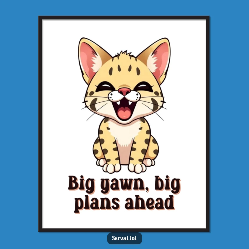 Free Printable Wall Art: Amusing Yawning Serval Sketch, Quirky Cat Decor Download