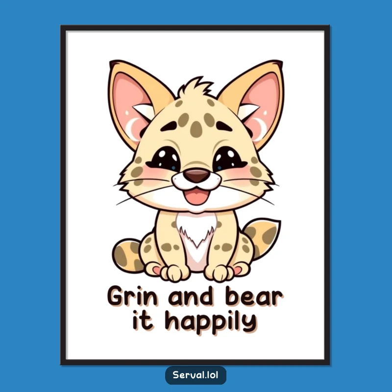 Free Printable Kawaii Serval Wall Art - Playful Grinning Cat Decor