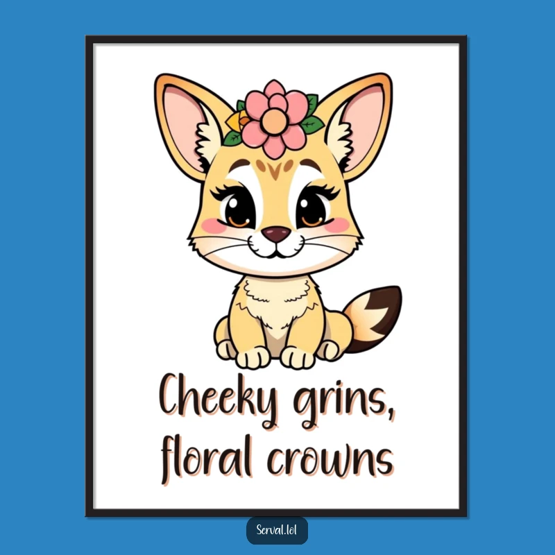 Free Printable Serval Wall Art: Cheeky Grin Flower Crown Funny Downloadable Art!