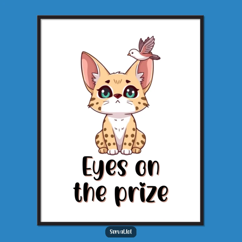 Free Printable Wall Art: Focused Serval Bird Watch, Quirky Downloadable Decor