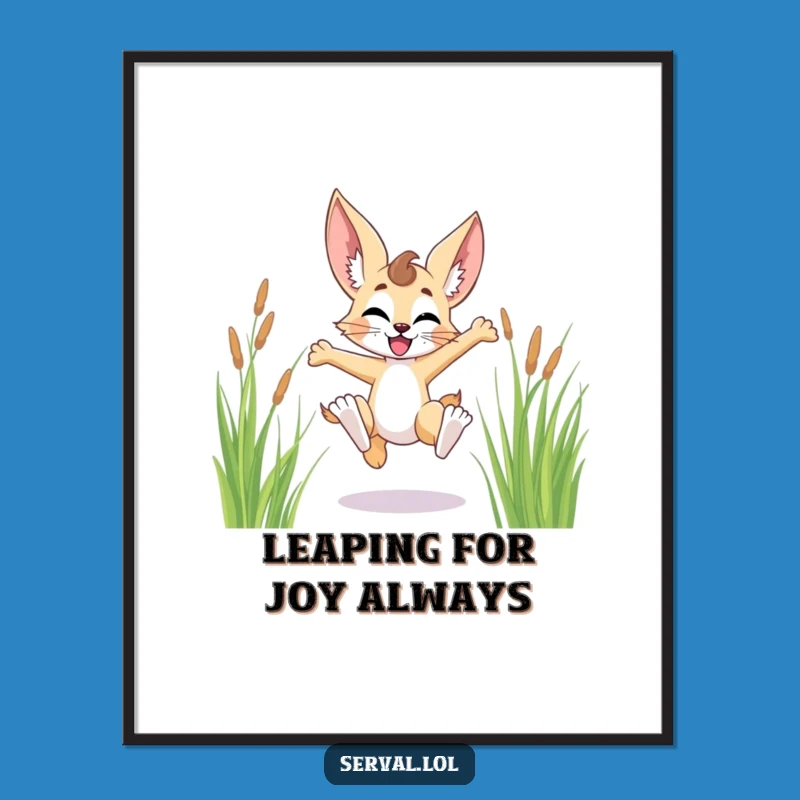 Free Printable Wall Art: Joyful Serval Leaping, Humorous Downloadable Decor