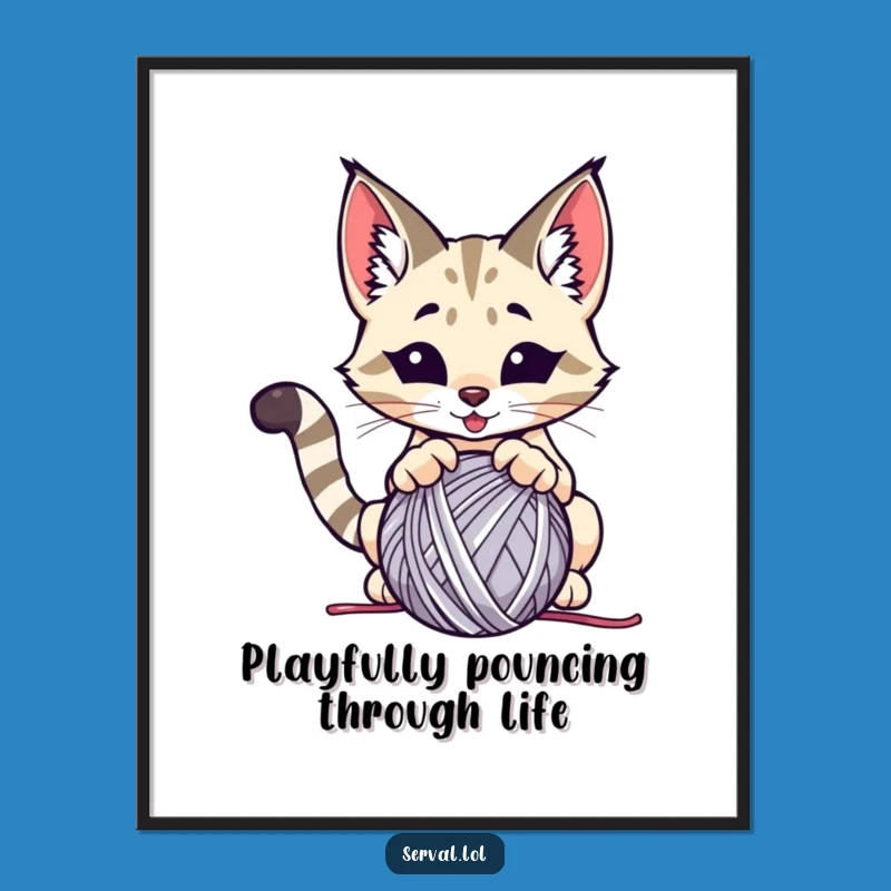 Free Printable Wall Art: Playful Serval Yarn Funny Downloadable Art Print for Your Home