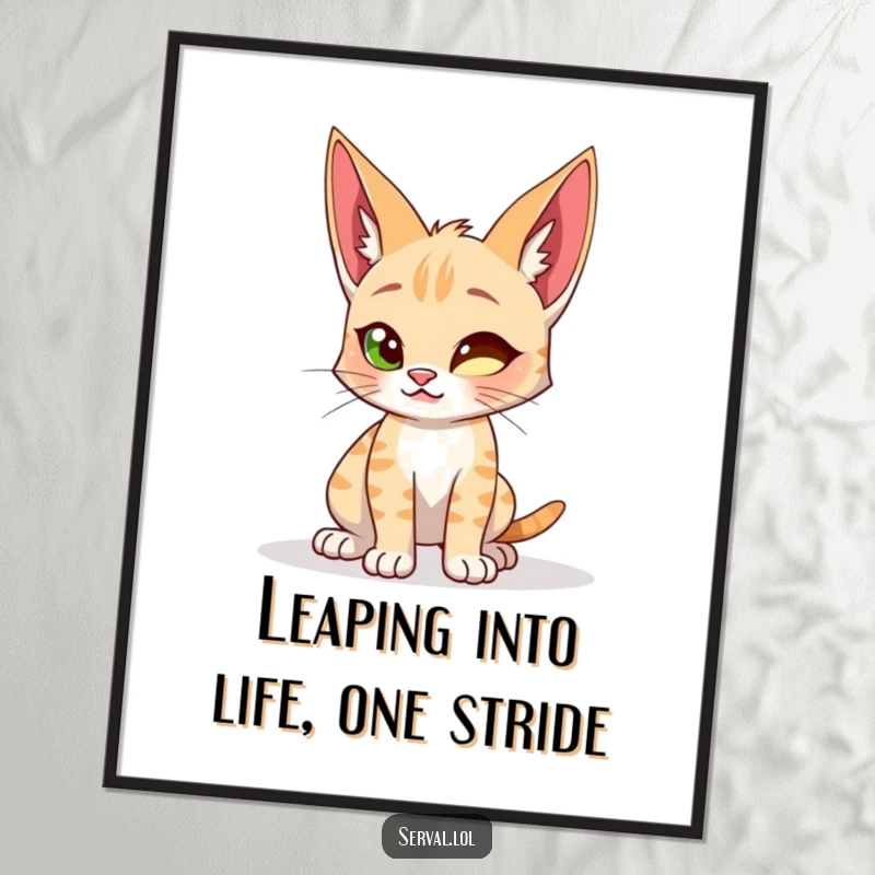 Funny Free Printable Wall Art: A serval cat in a low, playful crouch, preparing to spring with mischievous jungle energy.