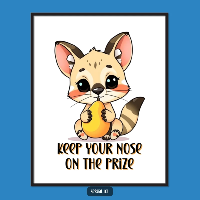 Free Printable Wall Art: Serval Fruit Nose Balance, Humorous Downloadable Decor