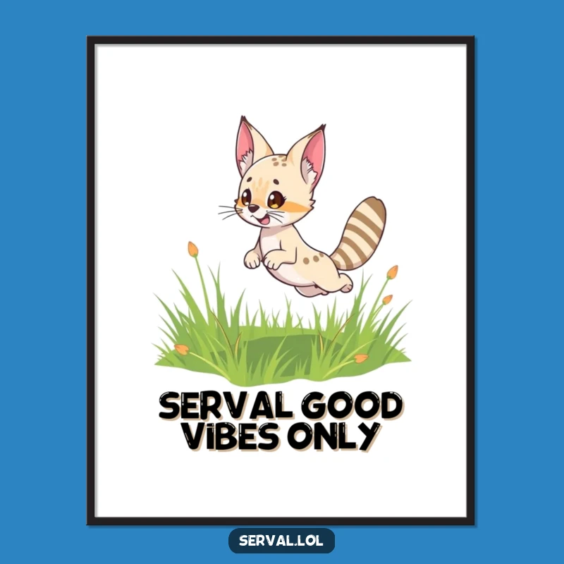 Cute Serval Leaping Free Printable Wall Art: Funny Downloadable Art for a Playful Home Decor