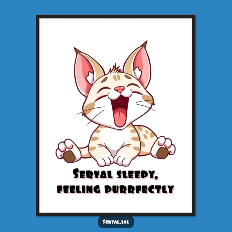 Free Printable Serval Wall Art: Hilarious Stretching Cat Downloadable Art for Cozy Spaces