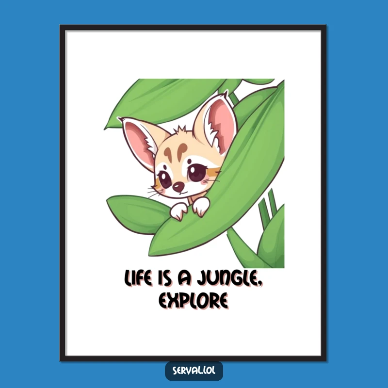 Serval Wall Art: Jungle Leaf Peek - Funny Free Printable Downloadable Decor
