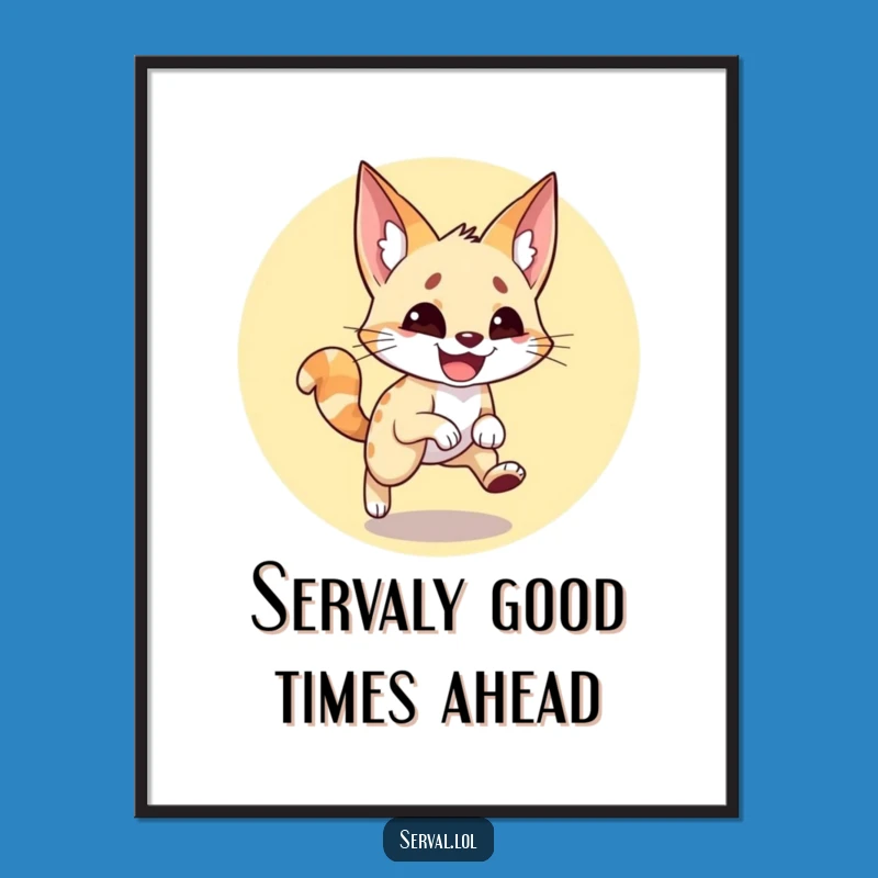 Free Printable Wall Art: Funny Serval Tail Chase, Humorous Downloadable Home Decor