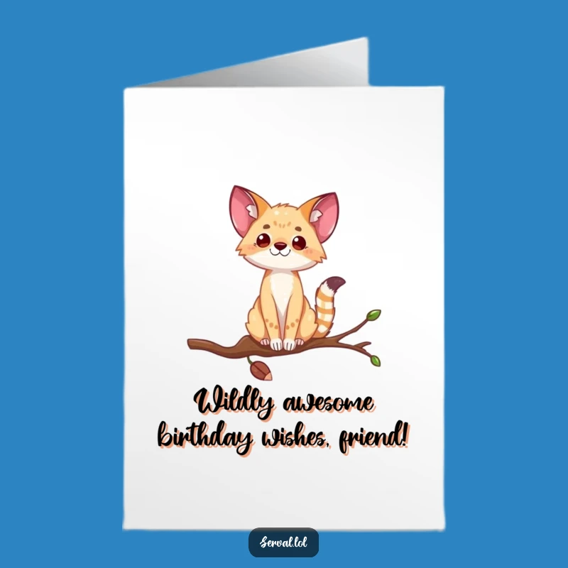 Free Printable Birthday Card: Graceful Serval Balancing Act Funny Downloadable Gift