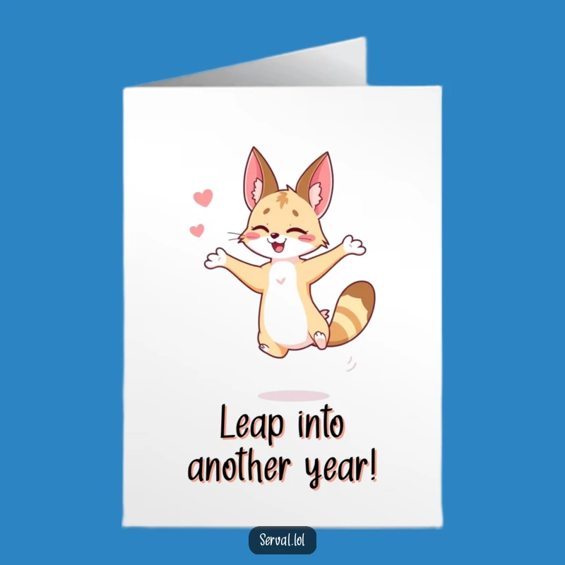 Free Printable Birthday Card: Jumping Serval, Funny DIY Downloadable Gift