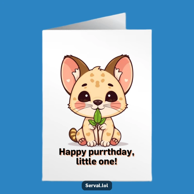 Kawaii Serval Leaf Balance Free Printable Birthday Card - Cute Downloadable