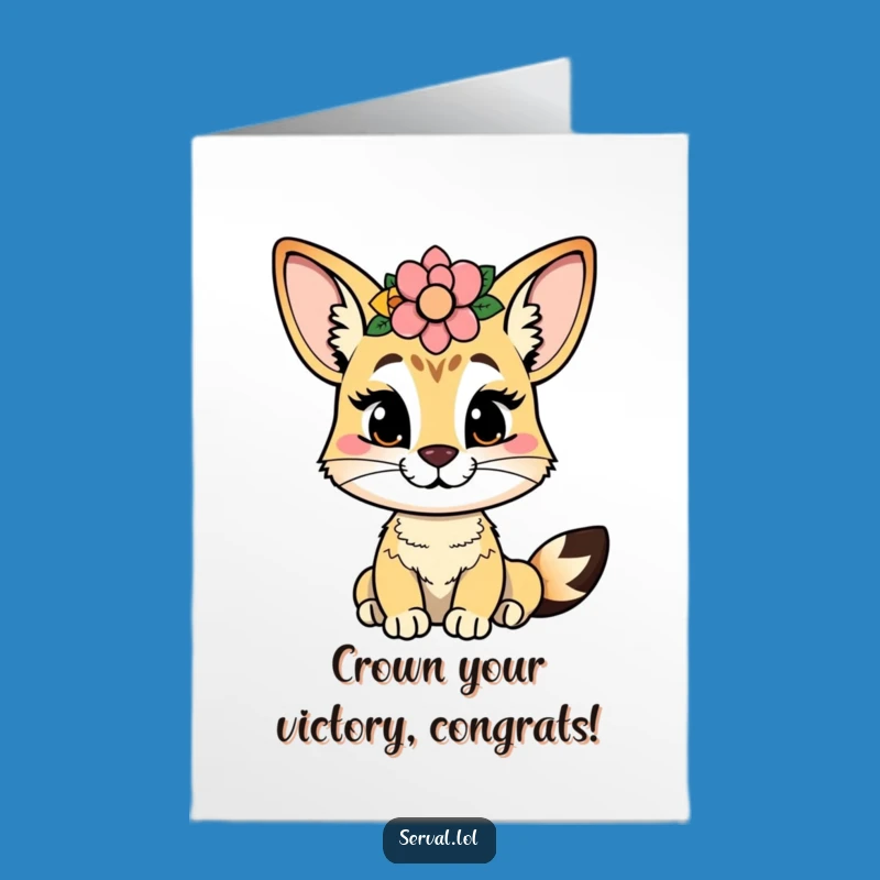 Free Printable Serval Congrats Card: Cheeky Grin Flower Crown Funny Downloadable Gift!