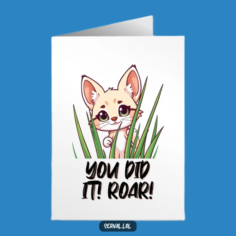 Free Printable Congrats Card: Funny Serval Peeking, Downloadable Cheerful Greeting for Any Occasion