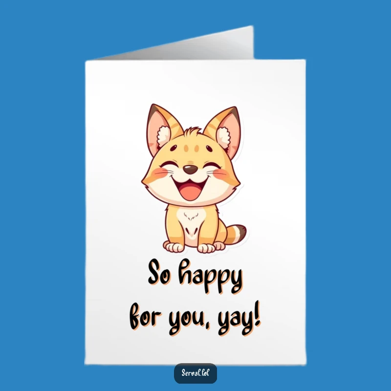 Free Printable Congrats Card: Grinning Kawaii Serval, Downloadable Celebration!