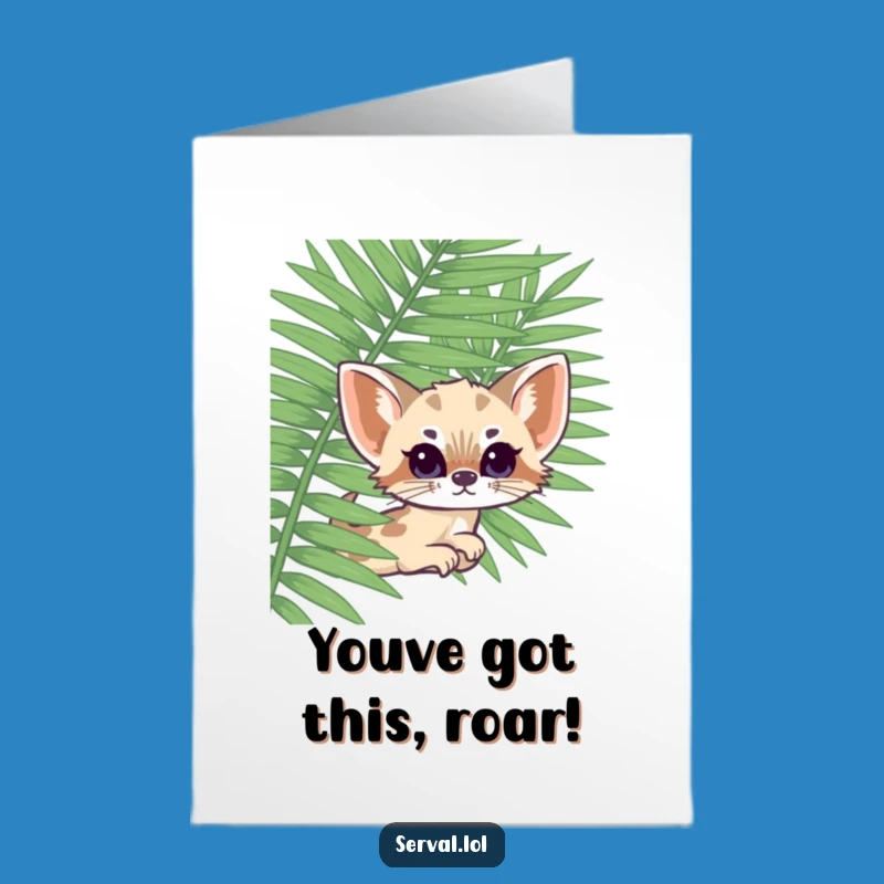 Free Printable Kawaii Serval Congrats Card: Funny Jungle Achievement Downloadable Gift