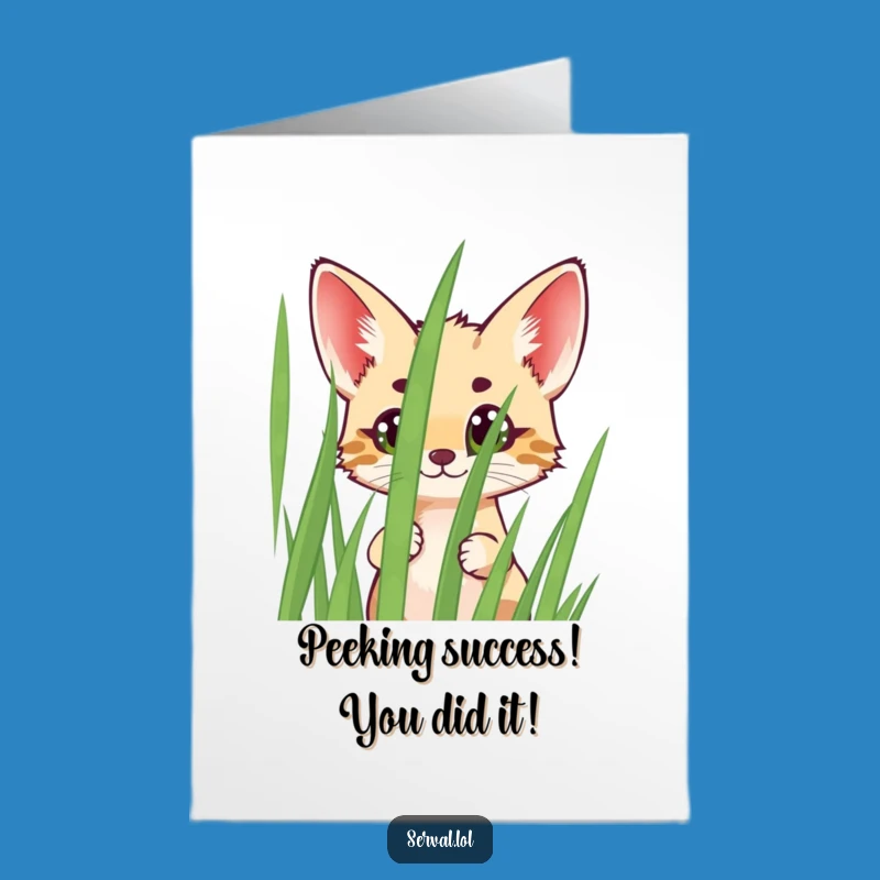 Free Printable Congrats Card: Amused Serval Peek-a-Boo Downloadable Gift
