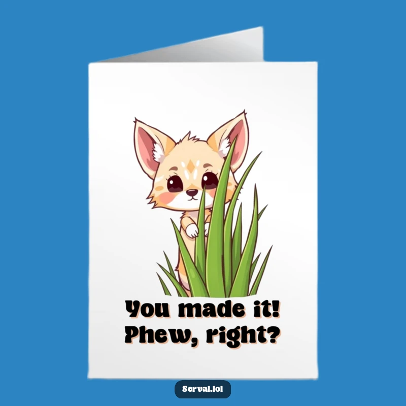 Free Printable Congrats Card: Humorous Kawaii Serval Peeking, Downloadable Joy!