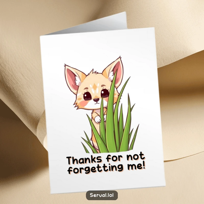 Funny Free Printable Thank You Card: A kawaii serval curiously peeking, making your gratitude downloadable and delightful.