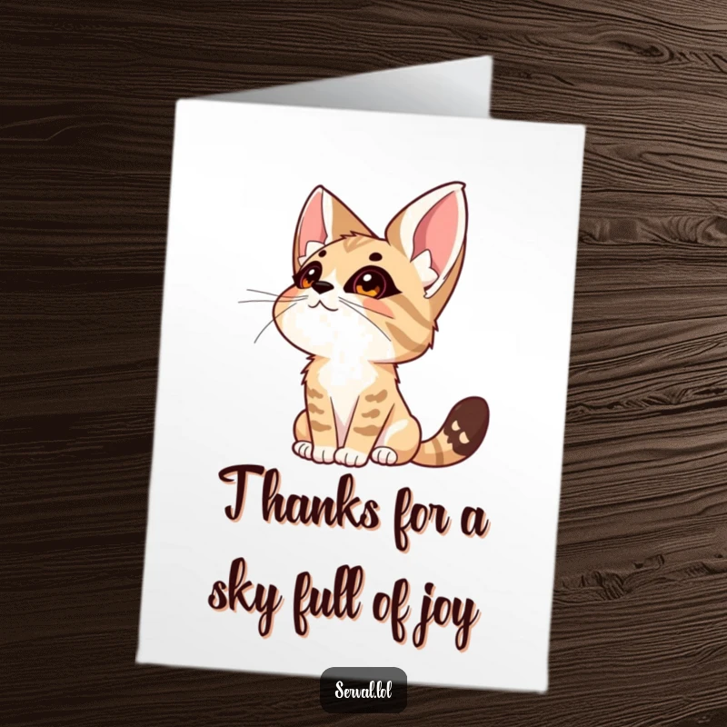 Funny Free Printable Thank You Card of a serval cat looking up at the sky, embodying a sense of quiet wonder