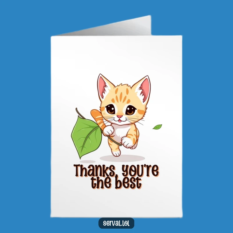 Free Printable Thank You Card: Grateful Serval Kitten Leaf Chase Digital