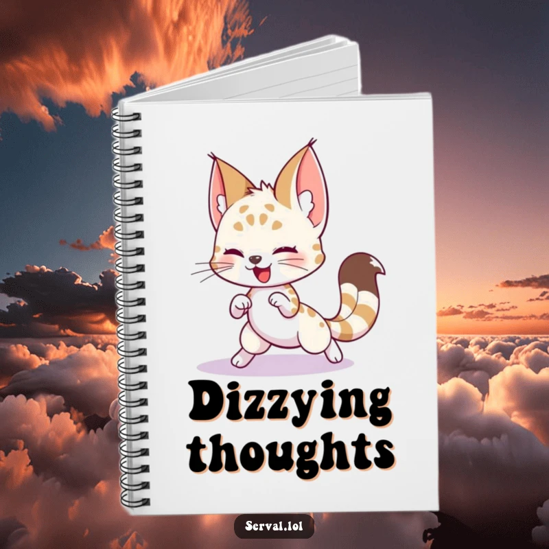 Funny Serval Notebook: A playful serval character chasing its tail on the cover, perfect for jotting down fun ideas.