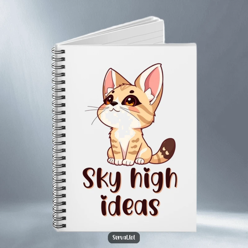 Funny Serval Wonder Notebook. A serval cat looks up at the sky with wonder on the cover of a lined notebook, perfect for journaling.