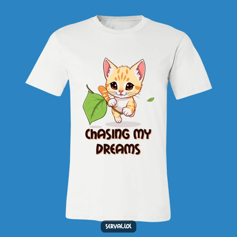 Funny Serval Kitten Leaf Chase T-Shirt: Wear Your Playful Spirit