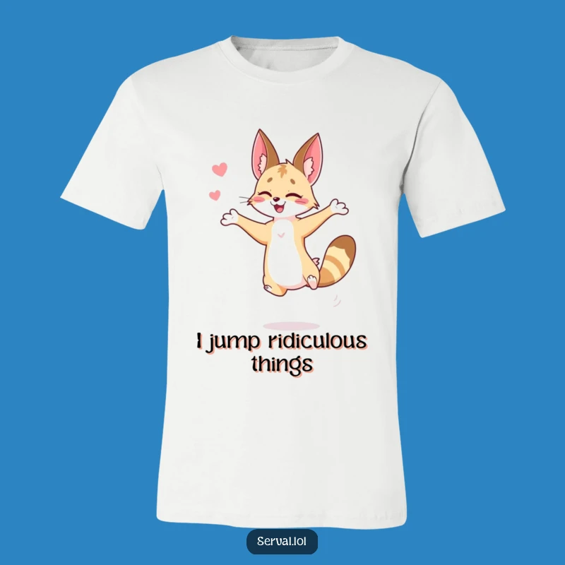 Funny Serval Jump T-Shirt: Graceful Feline Action Wear for Cat Fans