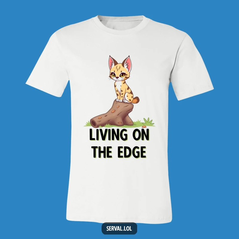 Funny Serval Log Balance T-Shirt: Agile Feline Focus, Perfect Funny Gift for Adventurers
